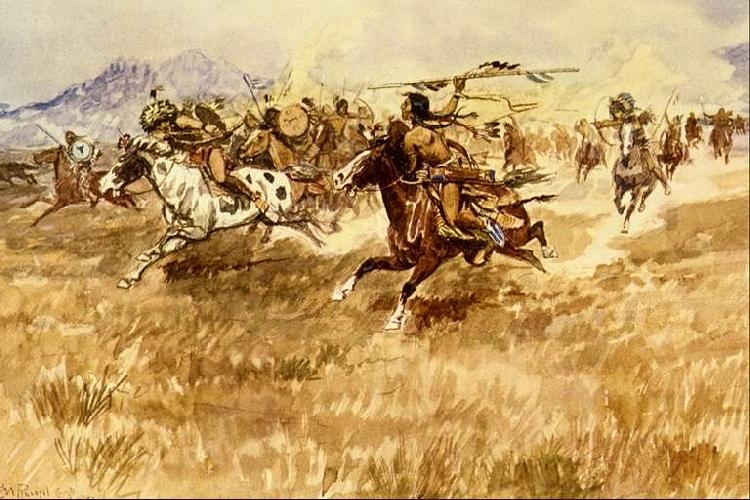 Charles M Russell Fight Between the Black Feet oil painting image